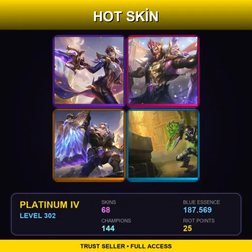 EUW | Victorious Fiora | Victorious Draven | Victorious Braum | Hextech Singed | 68 Skin | 144 Champ | Platinum IV | Lv302