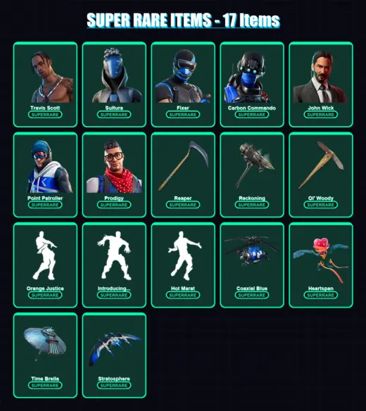 [PC/XBOX] | Travis Scott | Sultura | Fixer | Carbon Commando | John Wick | 198 skin | 176 pickaxe | 171 emote | 138 glider | Lv1418