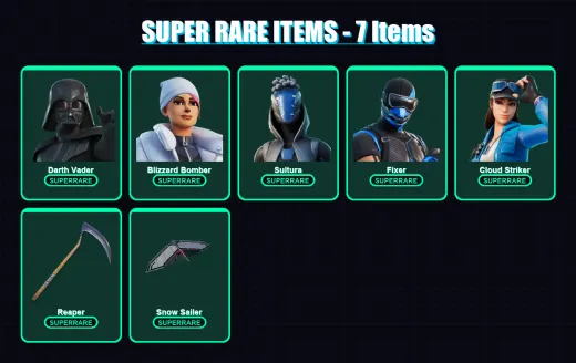 [PS4/PS5/XBOX/PC] | Darth Vader | Blizzard Bomber | Sultura | Fixer | Cloud Striker | 105 skin | 119 pickaxe | 73 emote | 77 glider | Lv746