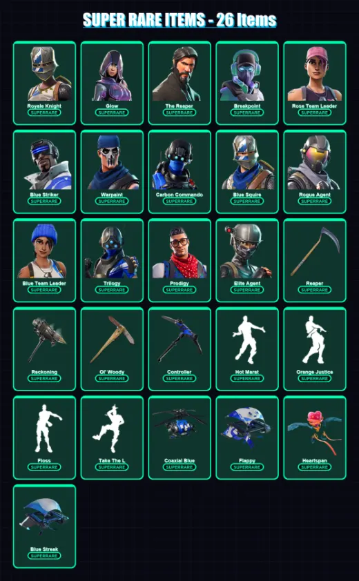 [PC/XBOX/PSN] | Royale Knight | Glow | The Reaper | Breakpoint | Rose Team Leader | 114 skin | 80 pickaxe | 138 emote | 87 glider | Lv874