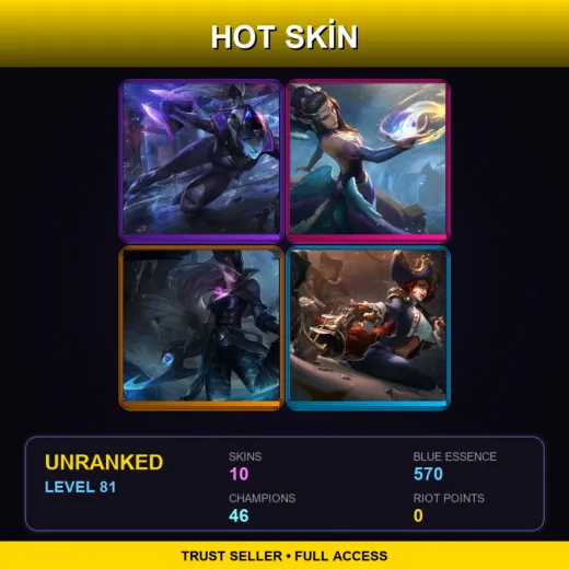 BR | PROJECT: Vayne | Majestic Empress Morgana | Dark Waters Diana | Waterloo Miss Fortune | 10 Skin | 46 Champ | Lv81