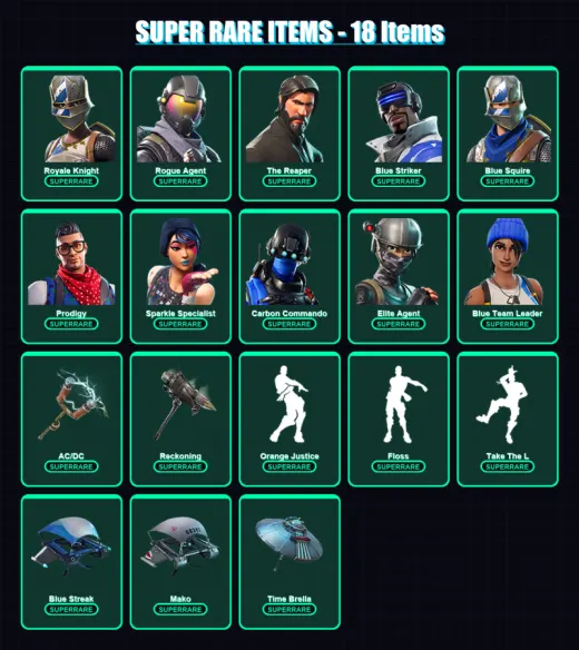 [PS4/PS5/XBOX/PC] | Royale Knight | Rogue Agent | The Reaper | Blue Striker | Blue Squire | 52 skin | 34 pickaxe | 50 emote | 46 glider | Lv728
