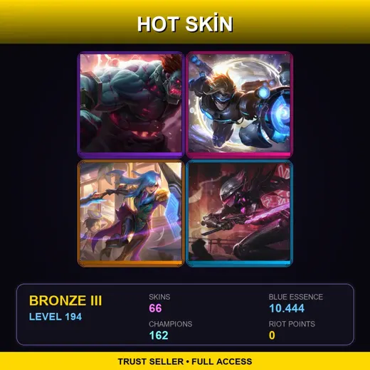 SG | Hextech Sion | Battle Academia Leona | Pulsefire Ezreal | PROJECT: Fiora | 66 Skin | 162 Champ | Bronze III | Lv194