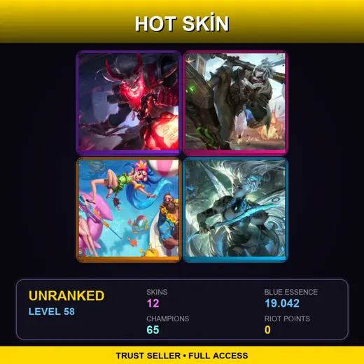 VN | Blood Moon Thresh | Arcane Firelight Ekko | Pool Party Gangplank | Faerie Court Katarina | 12 Skin | 65 Champ | Lv58