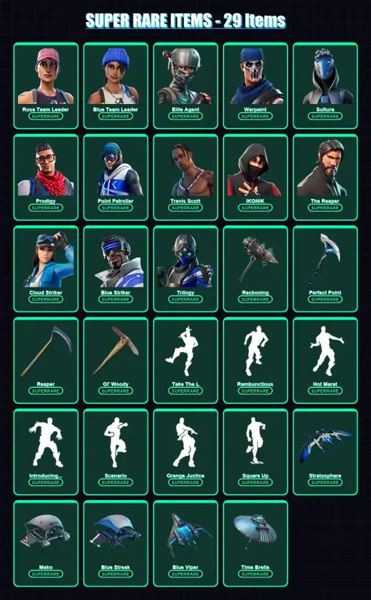 [PS4/PS5/XBOX/PC] | Rose Team Leader | Blue Team Leader | Elite Agent | Warpaint | Sultura | 116 skin | 96 pickaxe | 107 emote | 106 glider | Lv1737