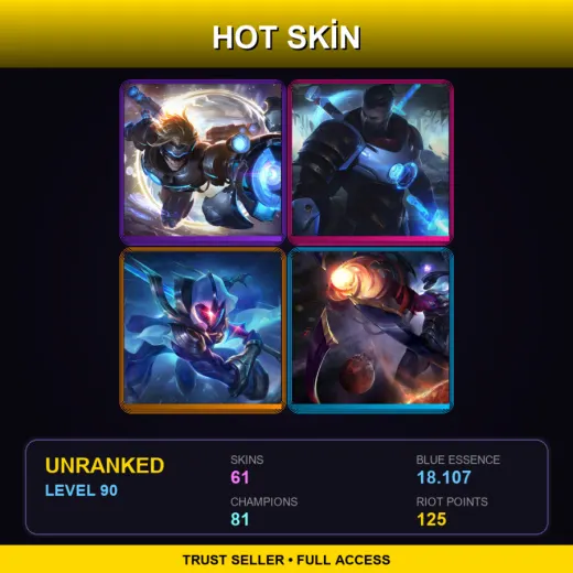 NA | Pulsefire Ezreal | Pulsefire Shen | Cosmic Blade Master Yi | Dark Star Varus | 61 Skin | 81 Champ | Lv90
