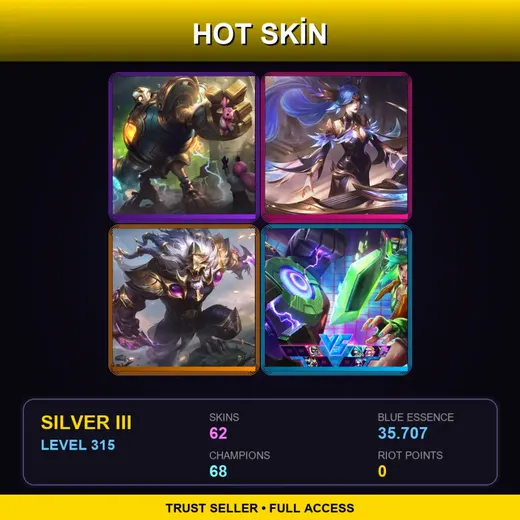 LAN | Victorious Blitzcrank | Victorious Sona | Victorious Rengar | Arcade Riven | 62 Skin | 68 Champ | Silver III | Lv315