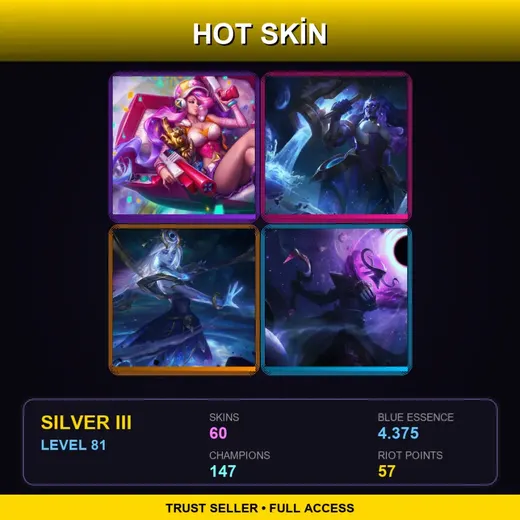 VN | Cosmic Invoker Illaoi | Spirit Blossom Akali | Star Guardian Senna | Blood Moon Master Yi | 60 Skin | 147 Champ | Silver III | Lv81