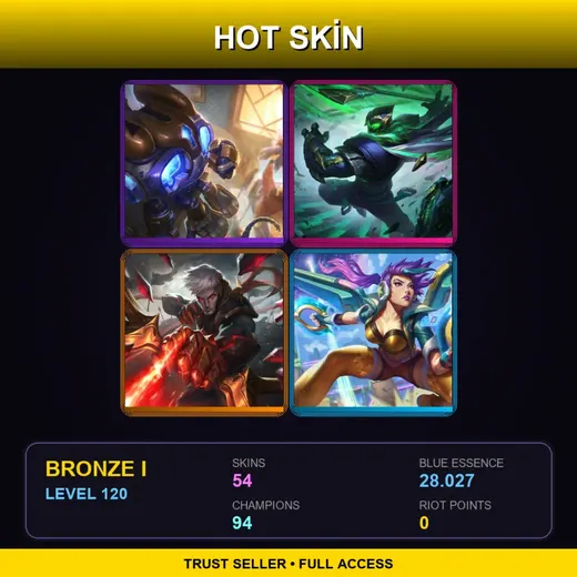 LAN | Hextech Amumu | Conqueror Jax | Conqueror Varus | Arcade Kai'Sa | 54 Skin | 94 Champ | Bronze I | Lv120