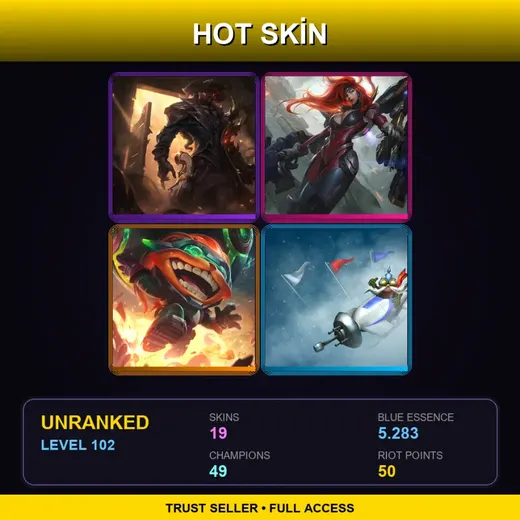 EUNE | High Noon Lucian | Gun Goddess Miss Fortune | Odyssey Ziggs | Ice Toboggan Corki | 19 Skin | 49 Champ | Lv102 — Caterpillar Kog Maw
