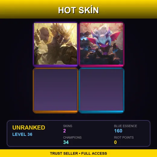 EUW | Lunar Guardian Warwick | Little Demon Tristana | 2 Skin | 34 Champ | Lv36