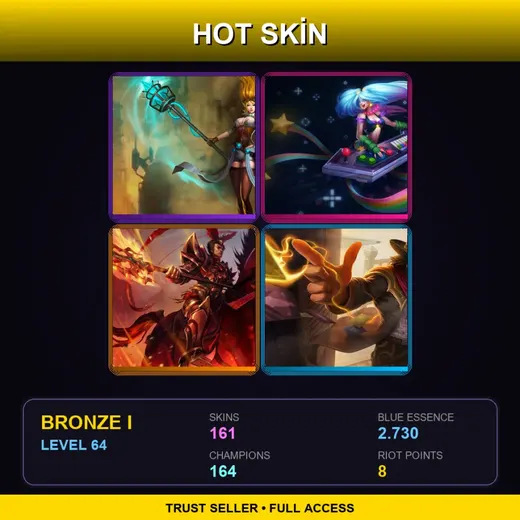 EUW | Hextech Janna | High Noon Twisted Fate | Arcade Sona | Blood Moon Akali | 161 Skin | 164 Champ | Bronze I | Lv64