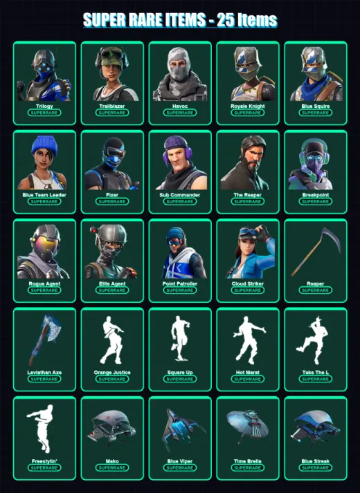[PC/XBOX/PSN] | Trilogy | Trailblazer | Havoc | Royale Knight | Blue Squire | 122 skin | 143 pickaxe | 145 emote | 131 glider | Lv2505