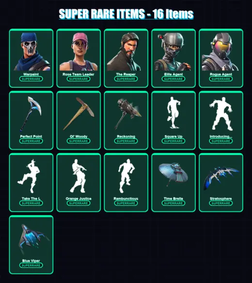 [PS4/PS5/XBOX/PC] | Warpaint | Rose Team Leader | The Reaper | Elite Agent | Rogue Agent | 220 skin | 282 pickaxe | 211 emote | 225 glider | Lv3269