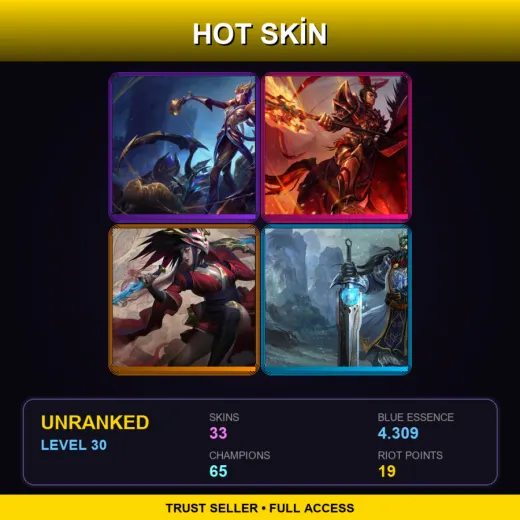 BR | Victorious Elise | Warring Kingdoms Jarvan IV | Blood Moon Akali | King Tryndamere | 33 Skin | 65 Champ | Lv30
