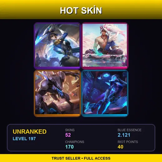 LAN | Pulsefire Fiora | Spirit Blossom Yasuo | PROJECT: Warwick | PROJECT: Ashe | 52 Skin | 170 Champ | Lv197