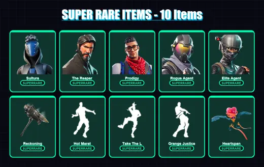 [PS4/PS5/XBOX/PC] | Sultura | The Reaper | Prodigy | Rogue Agent | Elite Agent | 59 skin | 50 pickaxe | 48 emote | 48 glider | Lv764