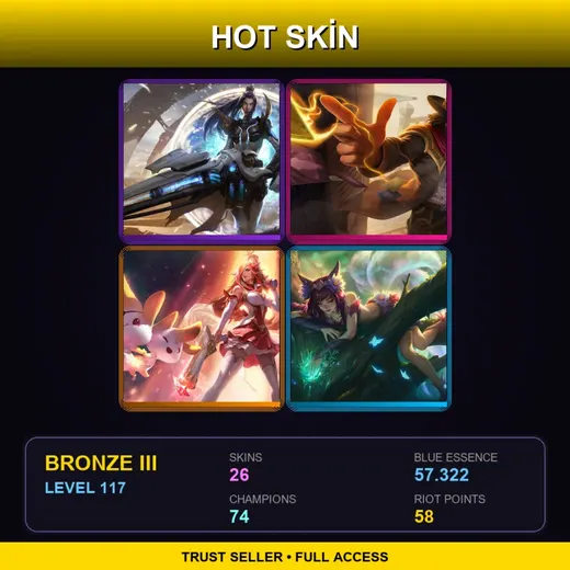 BR | High Noon Twisted Fate | Star Guardian Miss Fortune | Pulsefire Caitlyn | Elderwood Ahri | 26 Skin | 74 Champ | Bronze III | Lv117 — Tpa Orianna