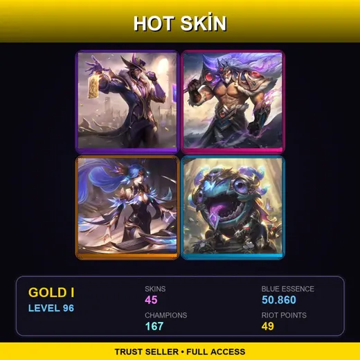 SG | Victorious Twisted Fate | Victorious Tryndamere | Victorious Sona | Victorious Kog'Maw | 45 Skin | 167 Champ | Gold I | Lv96