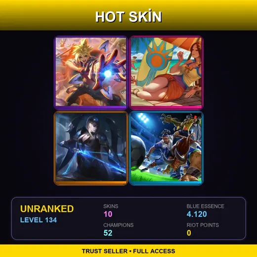 VN | Battle Academia Ezreal | Pool Party Leona | Worlds 2017 Ashe | Sweeper Alistar | 10 Skin | 52 Champ | Lv134 — Battleborn Kayle