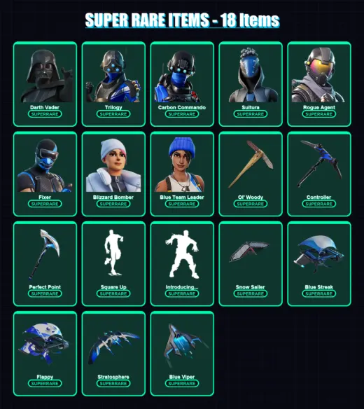 [PS4/PS5/XBOX/PC] | Darth Vader | Trilogy | Carbon Commando | Sultura | Rogue Agent | 130 skin | 145 pickaxe | 98 emote | 127 glider | Lv1674