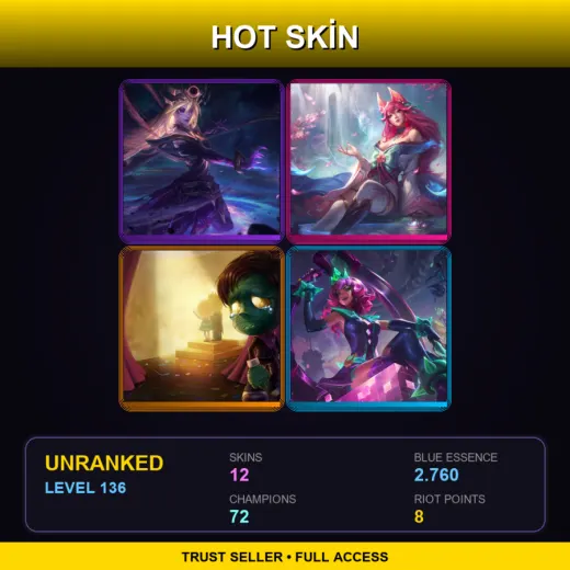 NA | Dark Cosmic Lux | Spirit Blossom Ahri | Almost-Prom King Amumu | Battle Boss Qiyana | 12 Skin | 72 Champ | Lv136