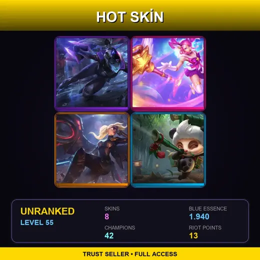 LAN | PROJECT: Vayne | Star Guardian Lux | Riot Kayle | Panda Teemo | 8 Skin | 42 Champ | Lv55 — Battleborn Kayle