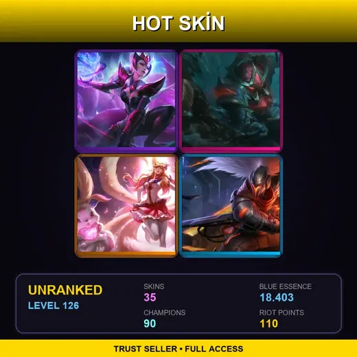 LAS | Challenger Ahri | Conqueror Nautilus | Star Guardian Ahri | PROJECT: Yasuo | 35 Skin | 90 Champ | Lv126