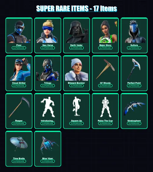 [PS4/PS5/XBOX/PC] | Fixer | Neo Versa | Darth Vader | Major Glory | Sultura | 238 skin | 294 pickaxe | 250 emote | 211 glider | Lv3972