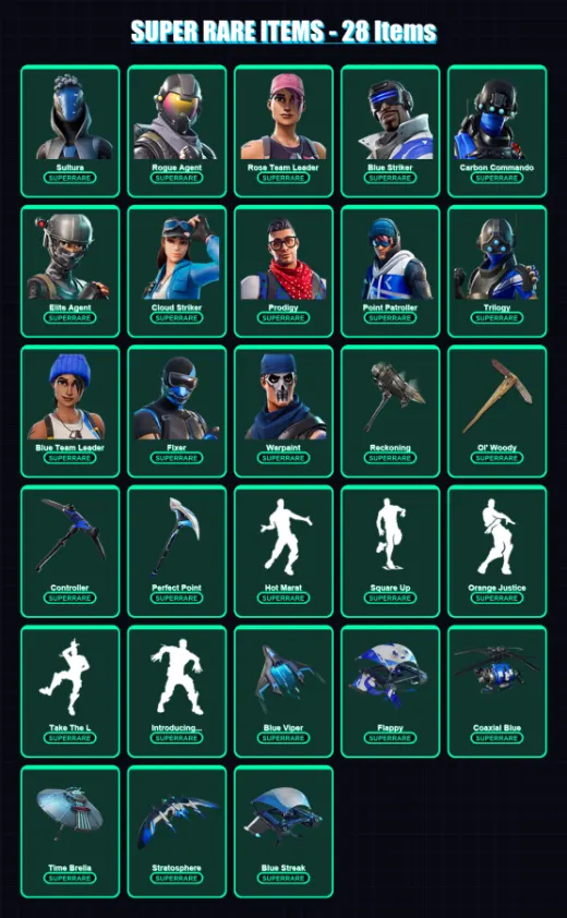 [PC/XBOX] | Sultura | Rogue Agent | Rose Team Leader | Blue Striker | Carbon Commando | 142 skin | 141 pickaxe | 150 emote | 128 glider | Lv1684