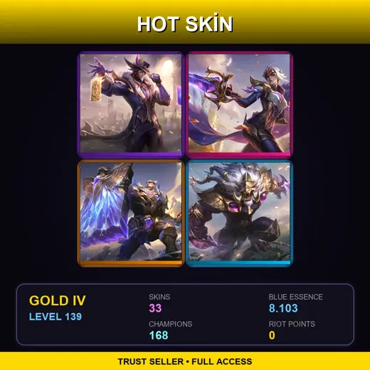 LAS | Victorious Twisted Fate | Victorious Fiora | Victorious Braum | Victorious Rengar | 33 Skin | 168 Champ | Gold IV | Lv139
