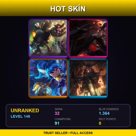VN | Victorious Blitzcrank | Warring Kingdoms Katarina | Star Guardian Poppy | High Noon Senna | 32 Skin | 91 Champ | Lv146