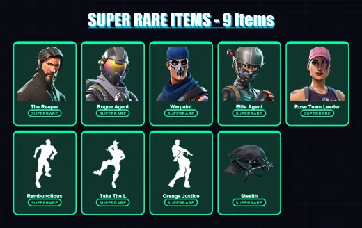 [SWITCH/XBOX/PSN/PC] | The Reaper | Rogue Agent | Warpaint | Elite Agent | Rose Team Leader | 33 skin | 20 pickaxe | 47 emote | 24 glider | Lv188