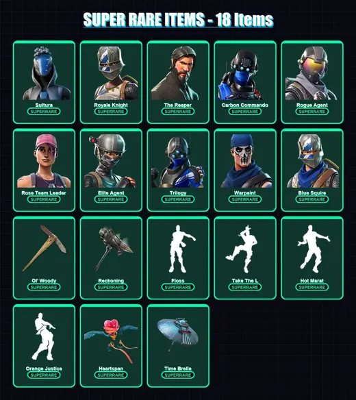 [PS4/PS5/XBOX/PC] | Sultura | Royale Knight | The Reaper | Carbon Commando | Rogue Agent | 82 skin | 87 pickaxe | 82 emote | 100 glider | Lv1211