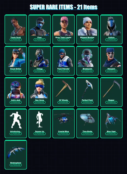 [PC/XBOX] | Travis Scott | Fixer | Rose Team Leader | Blizzard Bomber | Sultura | 210 skin | 167 pickaxe | 152 emote | 124 glider | Lv2082