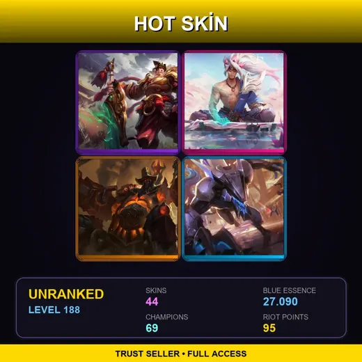 BR | Warring Kingdoms Garen | Spirit Blossom Yasuo | High Noon Urgot | PROJECT: Warwick | 44 Skin | 69 Champ | Lv188