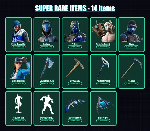 [PC] | Point Patroller | Sultura | Trilogy | Psycho Bandit | Fixer | 419 skin | 401 pickaxe | 257 emote | 254 glider | Lv3971