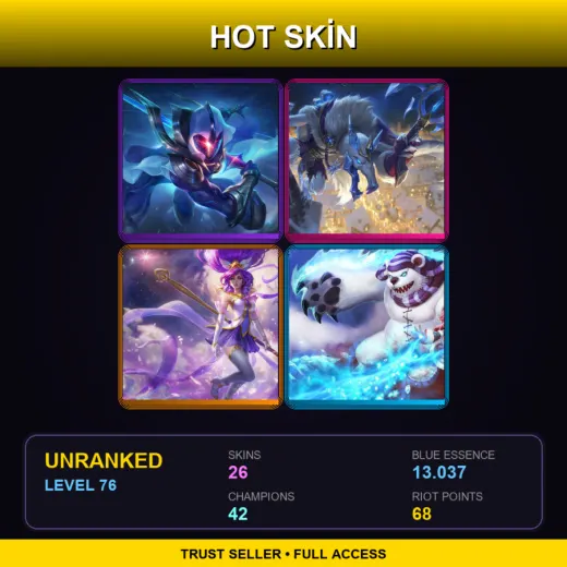 BR | Cosmic Blade Master Yi | Ice King Twitch | Star Guardian Janna | Frostfire Annie | 26 Skin | 42 Champ | Lv76