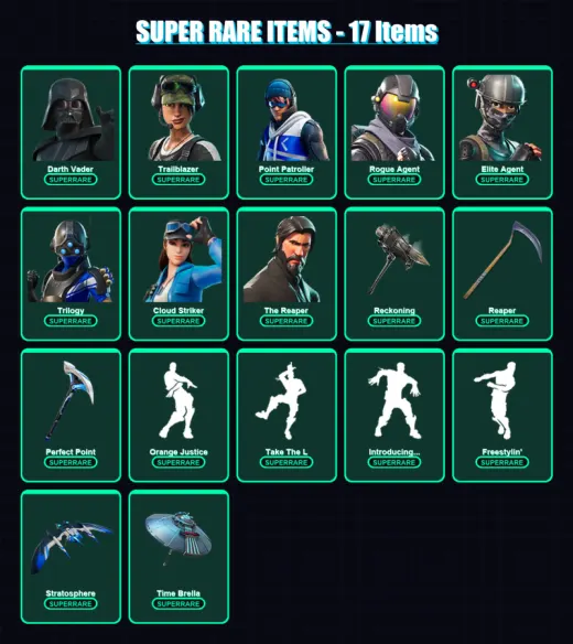 [PS4/PS5/XBOX/PC] | Darth Vader | Trailblazer | Point Patroller | Rogue Agent | Elite Agent | 158 skin | 136 pickaxe | 134 emote | 141 glider | Lv22