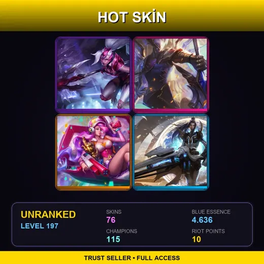 SG | Challenger Nidalee | Victorious Aatrox | Battle Academia Ezreal | Arcade Miss Fortune | 76 Skin | 115 Champ | Lv197