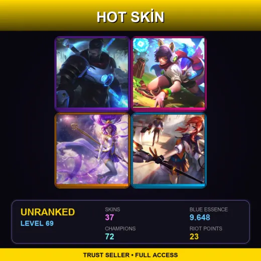 TR | Pulsefire Shen | Arcade Ahri | Star Guardian Janna | Battle Academia Lux | 37 Skin | 72 Champ | Lv69