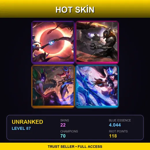 TR | PROJECT: Yi | Cosmic Dusk Xayah | Lunar Wraith Caitlyn | Snowstorm Sivir | 22 Skin | 70 Champ | Lv87