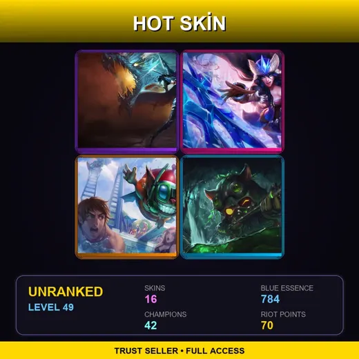 EUW | Dragonslayer Vayne | Snowstorm Sivir | Pool Party Ziggs | Omega Squad Teemo | 16 Skin | 42 Champ | Lv49