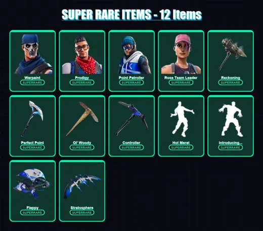 [PS4/PS5/PC] | Warpaint | Prodigy | Point Patroller | Rose Team Leader | Calamity | 86 skin | 151 pickaxe | 122 emote | 132 glider | Lv1981