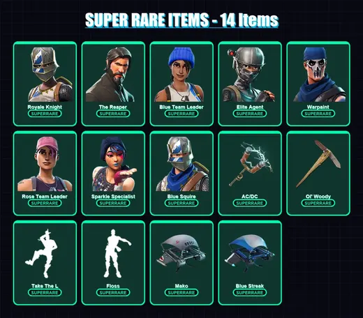 [PS4/PS5/XBOX/PC] | Royale Knight | The Reaper | Blue Team Leader | Elite Agent | Warpaint | 20 skin | 20 pickaxe | 26 emote | 33 glider | Lv375