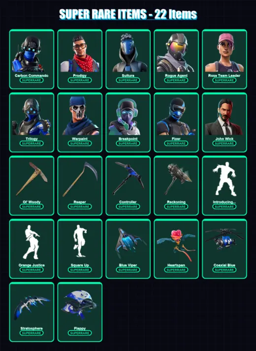 [PS4/PS5/PC] | Carbon Commando | Prodigy | Sultura | Rogue Agent | Rose Team Leader | 79 skin | 48 pickaxe | 66 emote | 54 glider | Lv503