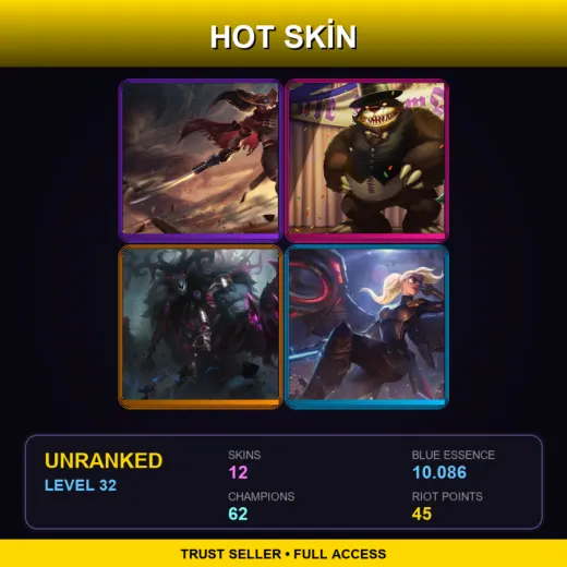 LAS | High Noon Yasuo | Prom Queen Annie | The Thousand-Pierced Bear | Riot Kayle | 12 Skin | 62 Champ | Lv32