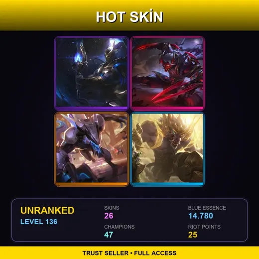 LAN | Cosmic Defender Xin Zhao | Blood Moon Zed | PROJECT: Warwick | Lunar Guardian Warwick | 26 Skin | 47 Champ | Lv136