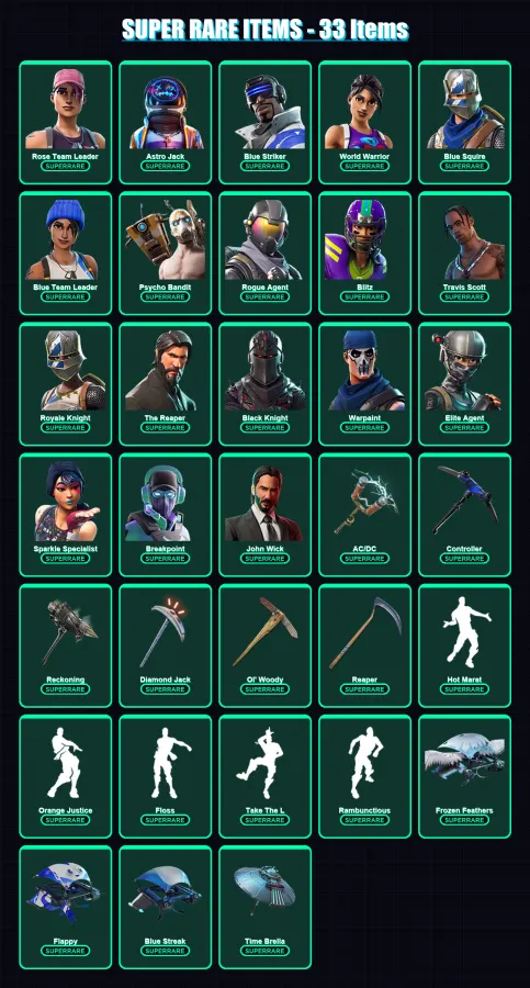 [PS4/PS5/PC] | Rose Team Leader | Astro Jack | Blue Striker | World Warrior | Blue Squire | 324 skin | 169 pickaxe | 200 emote | 132 glider | Lv1461