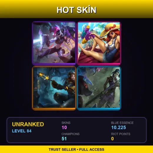EUNE | PROJECT: Jinx | Pool Party Miss Fortune | Steel Legion Lux | Arcane Enforcer Caitlyn | 10 Skin | 51 Champ | Lv84